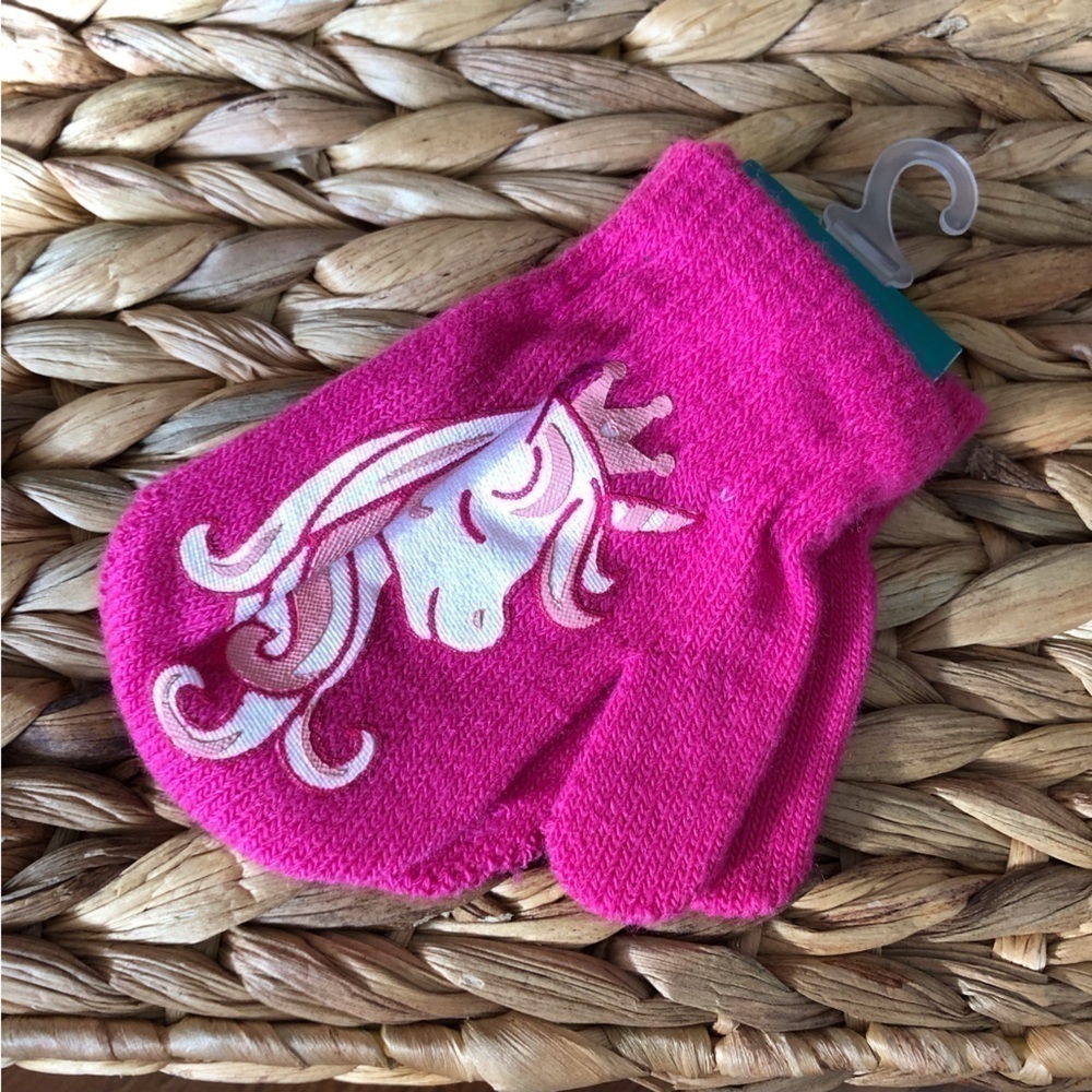 Unicorn Pink knit toddler Mittens - Picture 2 of 2